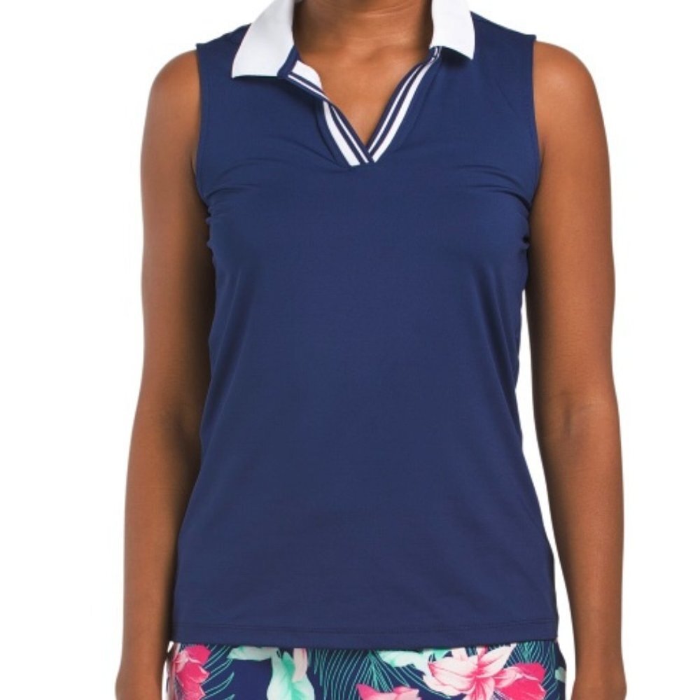 NWT Tommy Bahama Womens Golf Back Neck Logo Tank Sleeveless Polo